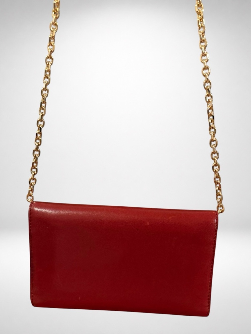 Gucci Vintage Authentic Red Leather Wallet Chain Crossbody Clutch Horsebit COA - Picture 2 of 16